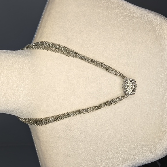 Chico's Silvertone 19-23" Multi-Strand Necklace with Rhinestone Encrusted Barrel - Picture 1 of 6